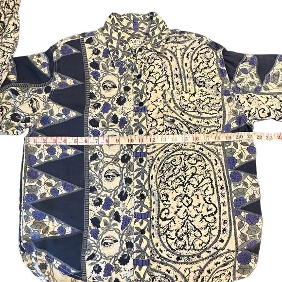 90s Instyle Long sleeve abstract pattern grey and black Rayon button down size M - Picture 7 of 11